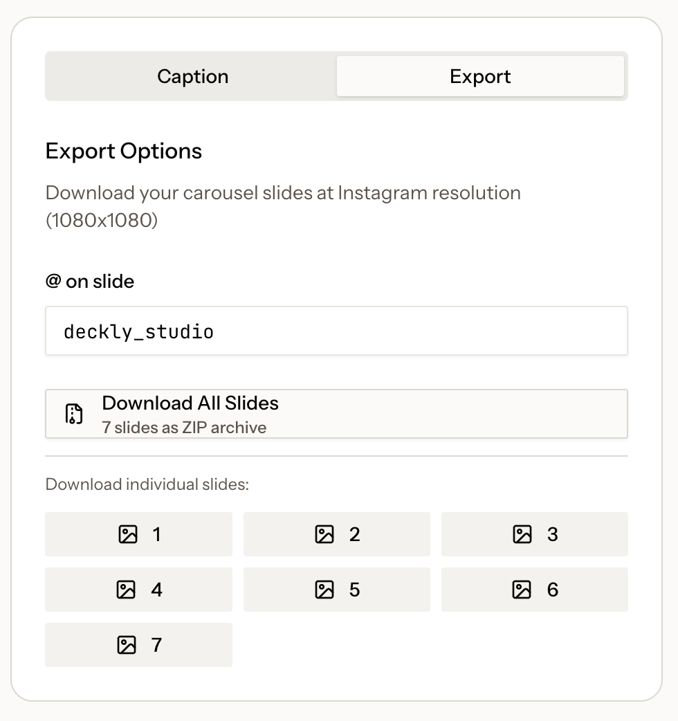 Deckly Studio export screen
